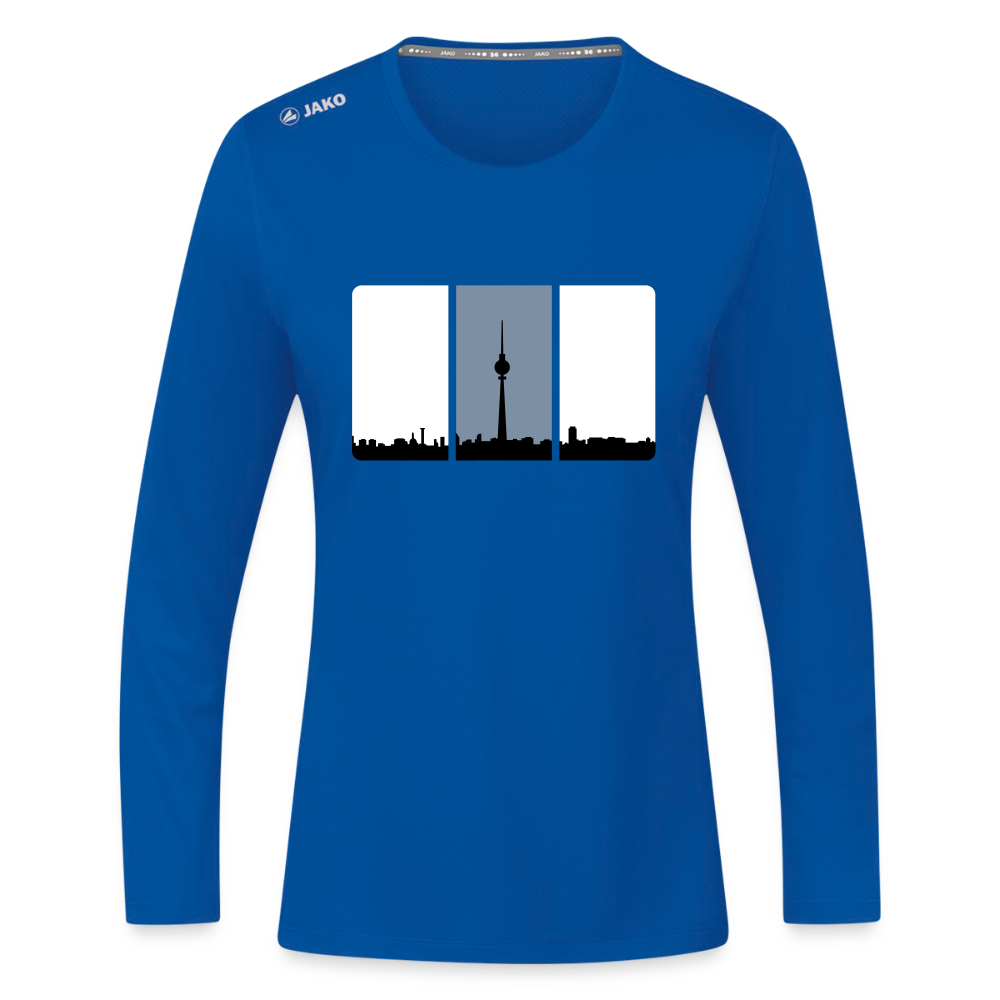 Berliner Skyline in Streifen - Frauen Sport Langarmshirt - Royalblau
