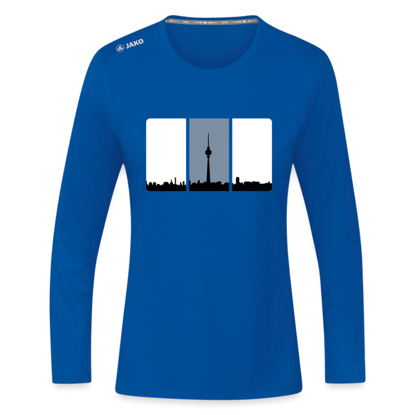 Berliner Skyline in Streifen - Frauen Sport Langarmshirt - Royalblau