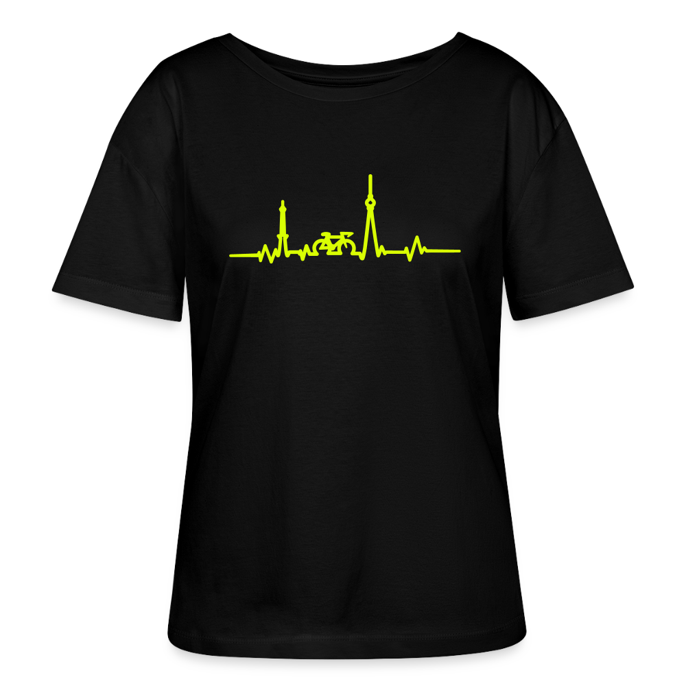 Herzschlag für Fahrradfahrer - Relaxed Rundhals Frauen Bio-T-Shirt - Schwarz