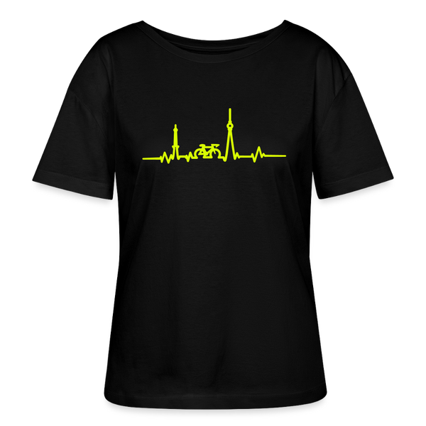 Herzschlag für Fahrradfahrer - Relaxed Rundhals Frauen Bio-T-Shirt - Schwarz