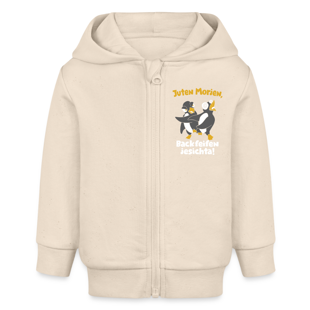 Juten Morjen, Backfeifenjesichta! - Baby Bio Zip Hoodie - Weißgrau