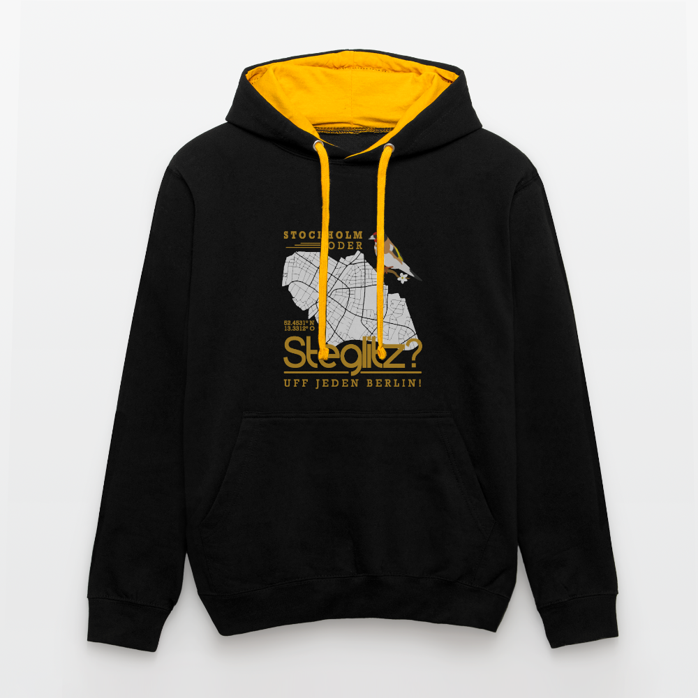 Stockholm oder Steglitz - Kontrast Hoodie - Schwarz/Gold