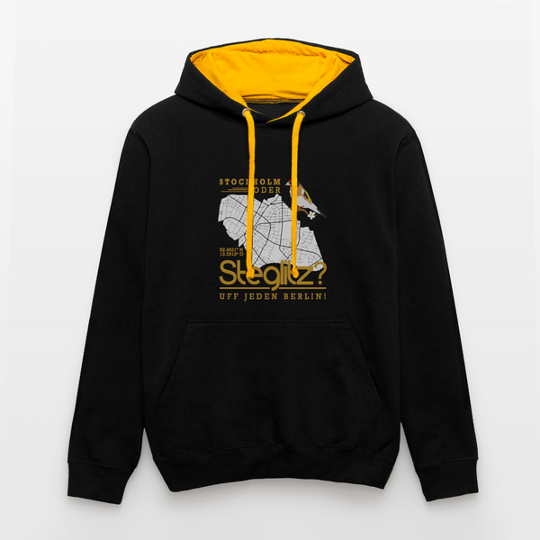 Stockholm oder Steglitz - Kontrast Hoodie - Schwarz/Gold