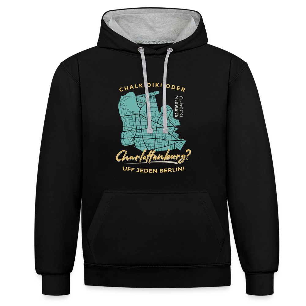 Chalkidiki oder Charlottenburg - Kontrast Hoodie - Schwarz/Grau meliert