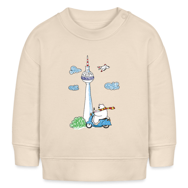 Roller Zum Berliner Fernsehturm - Baby Bio Pullover - Weißgrau