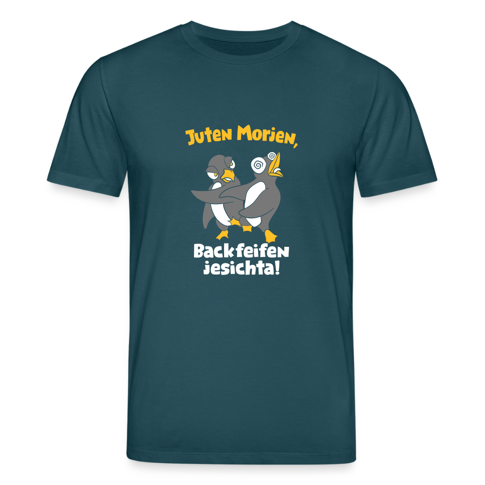 Juten Morjen, Backfeifenjesichta! - Unisex Bio T-Shirt - Dunkles Petrol