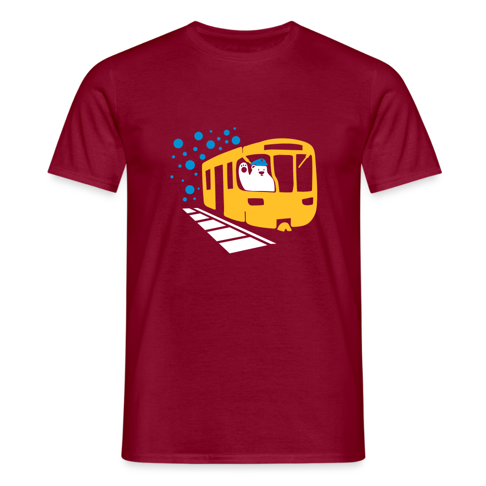 Bär in U-Bahn Kommt - Männer Premium T-Shirt - Ziegelrot