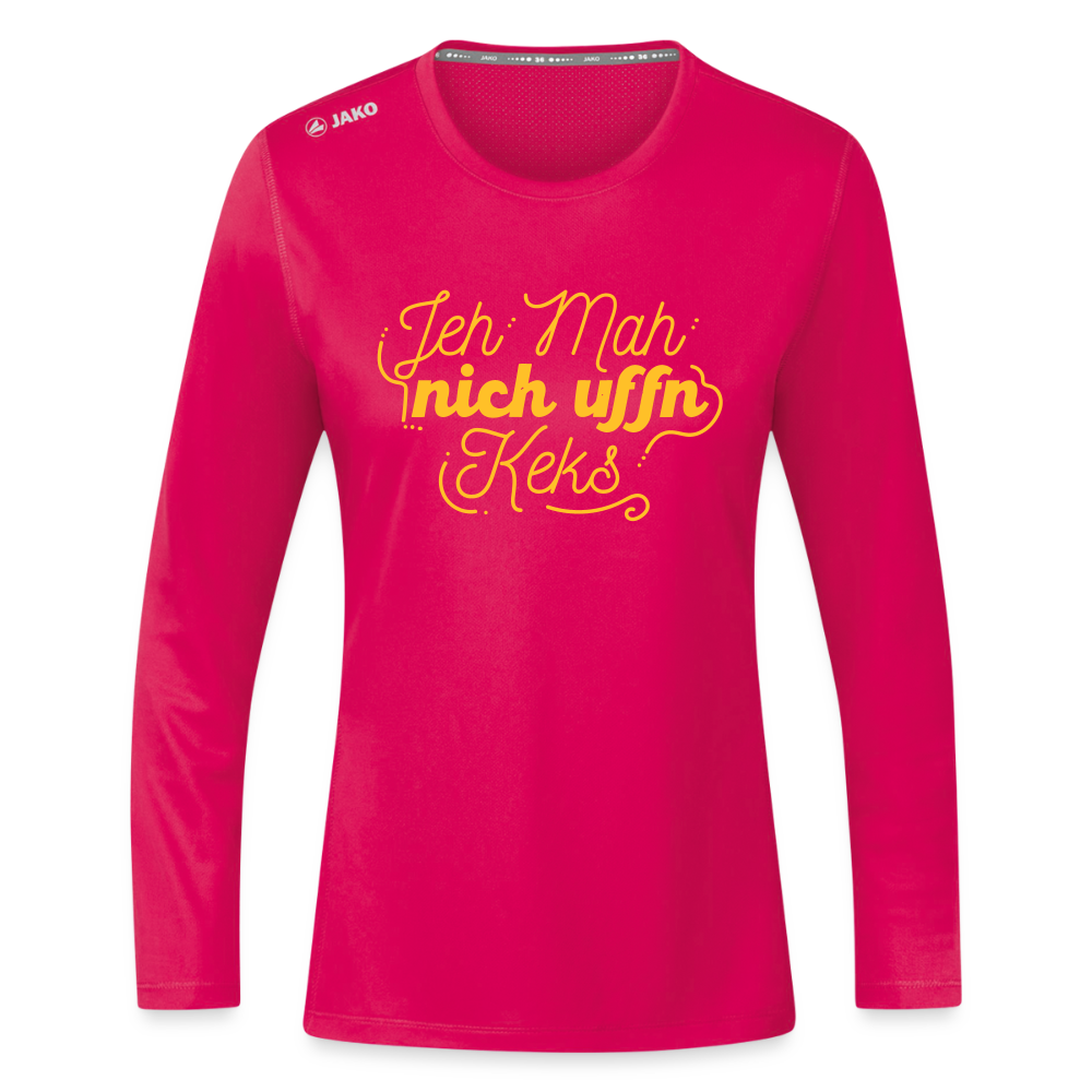 Jeh mah nich uffn Keks gelb - Frauen Sport Langarmshirt - dunkles Pink