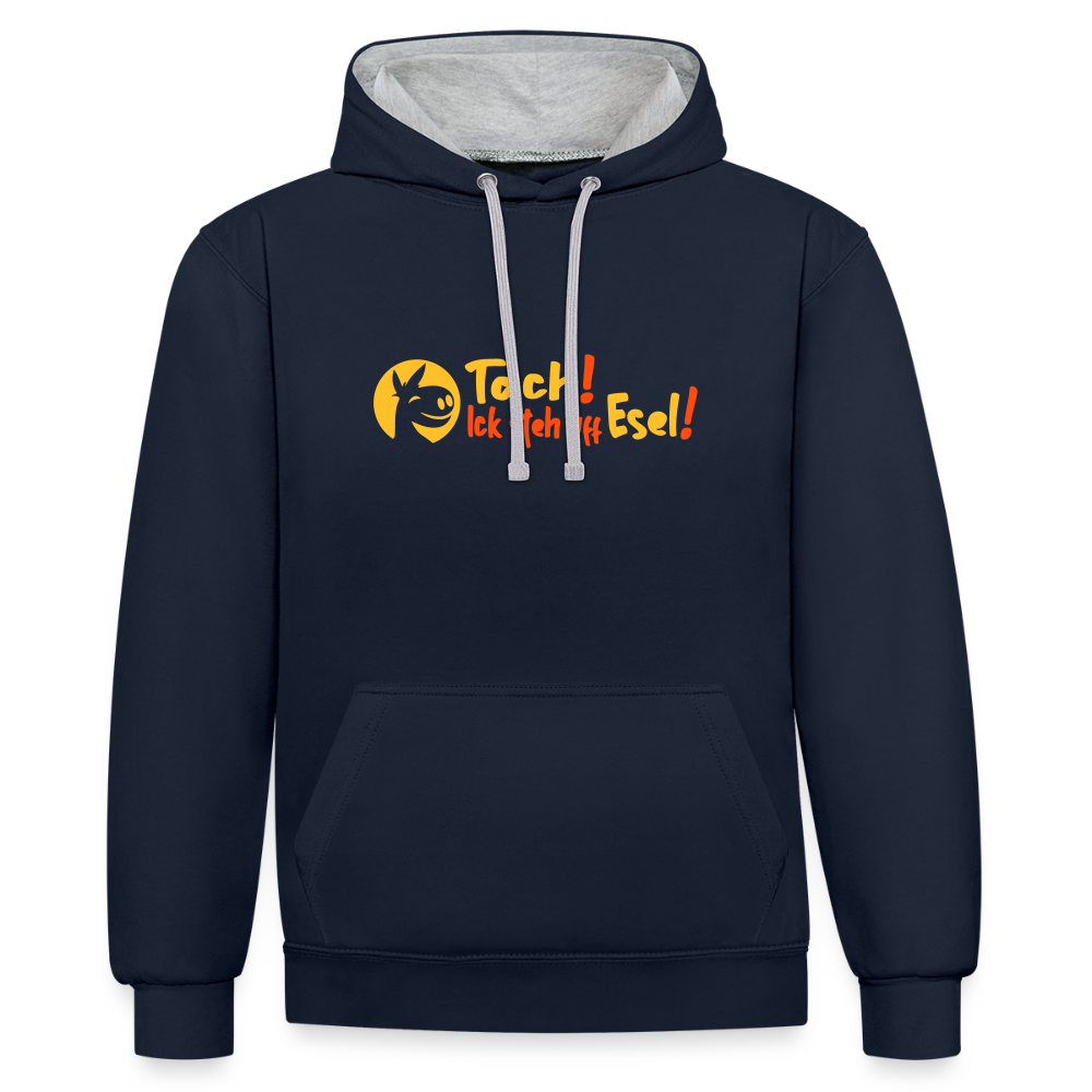 Tach! Ick steh uff Esel! - Kontrast Hoodie - Navy/Grau meliert