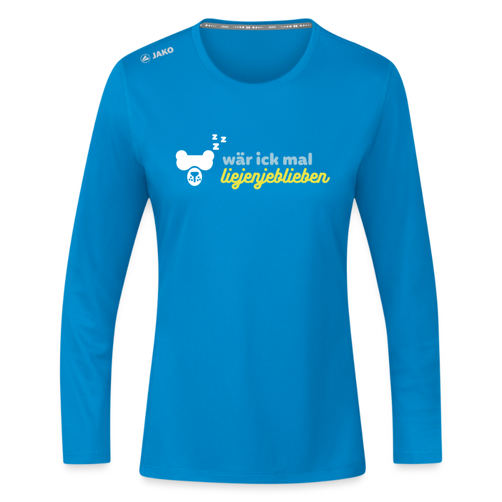 wär ick mal liejenjeblieben - Frauen Sport Langarmshirt - Saphirblau