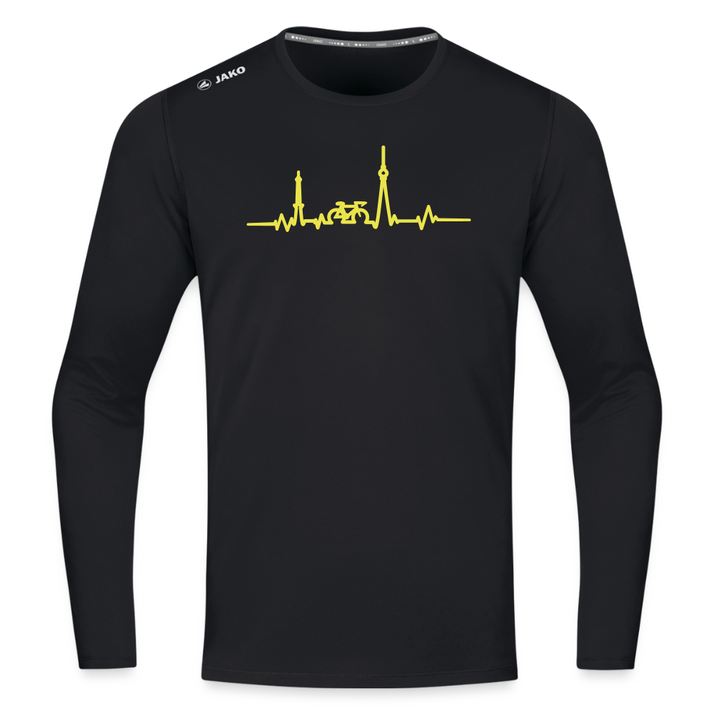 Herzschlag für Fahrradfahrer - Männer Sport Langamshirt - Schwarz