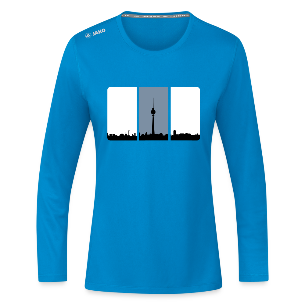 Berliner Skyline in Streifen - Frauen Sport Langarmshirt - Saphirblau
