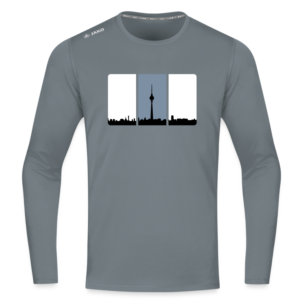 Berliner Skyline in Streifen - Männer Sport Langamshirt - Grau