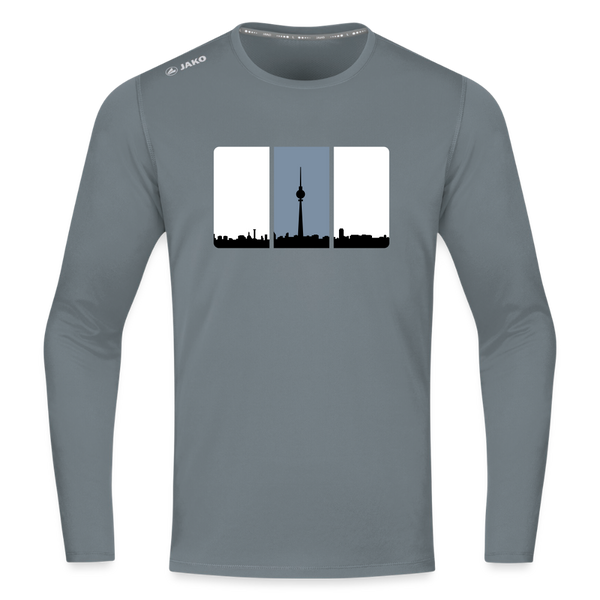 Berliner Skyline in Streifen - Männer Sport Langamshirt - Grau