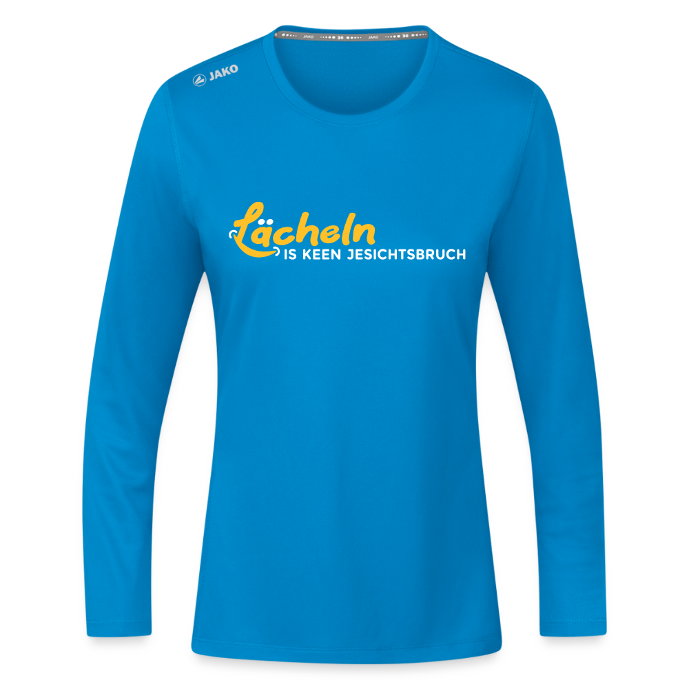Lächeln is keen Jesichtsbruch - Frauen Sport Langarmshirt - Saphirblau