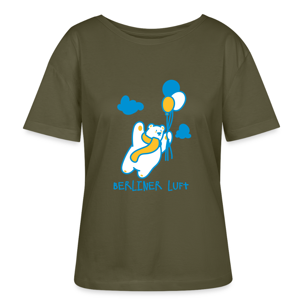 Der Bär fliegt - Relaxed Rundhals Frauen Bio-T-Shirt - Khaki
