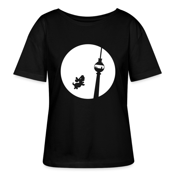 Hund am Fernsehturm - Relaxed Rundhals Frauen Bio-T-Shirt - Schwarz