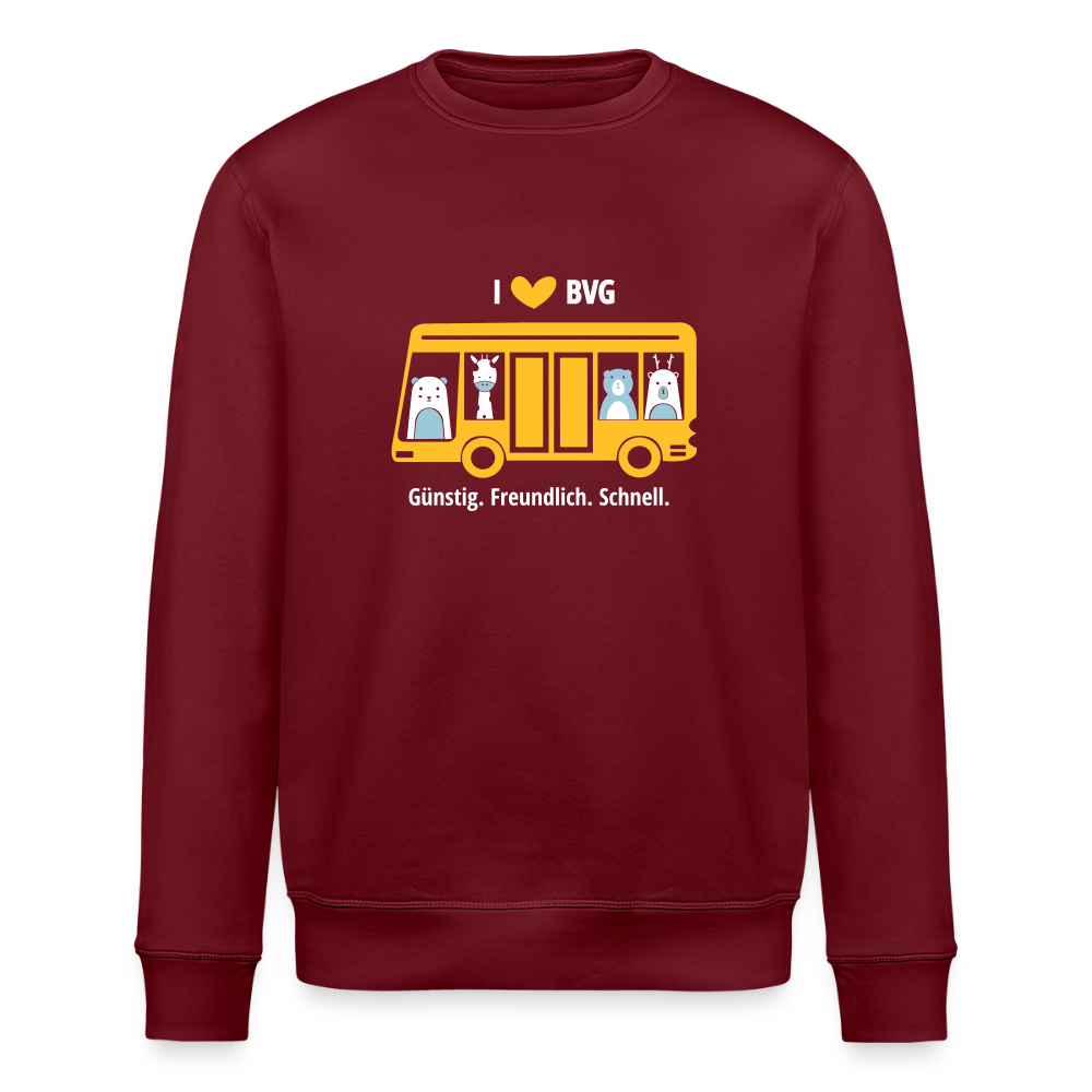I love BVG - Unisex Bio Sweatshirt - Burgunderrot