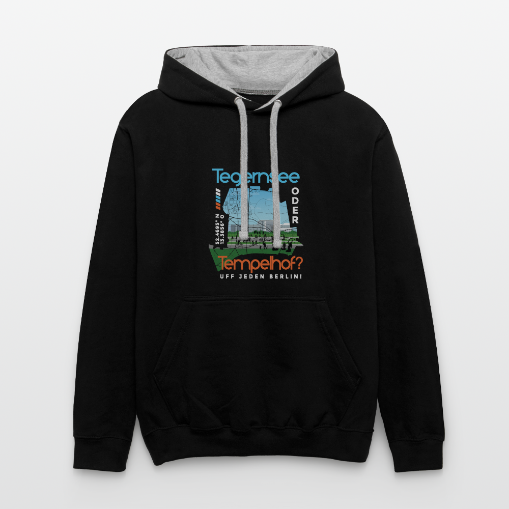 Tegernsee oder Tempelhof - Kontrast Hoodie - Schwarz/Grau meliert