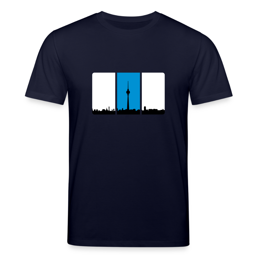 Berliner Skyline in Streifen - Unisex Bio T-Shirt - Navy