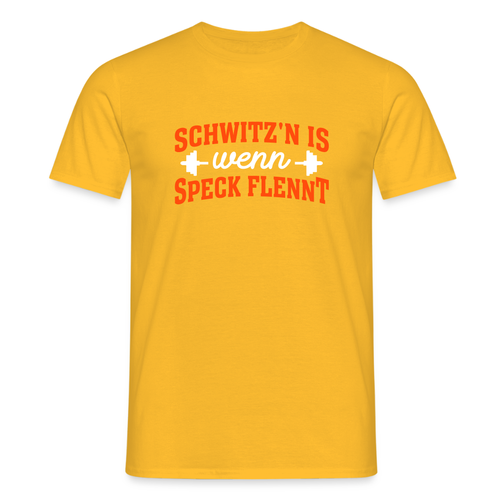 Schwitz'n is wenn Speck flennt - Männer Premium T-Shirt - Gelb
