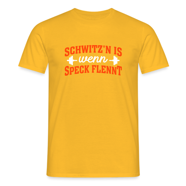 Schwitz'n is wenn Speck flennt - Männer Premium T-Shirt - Gelb