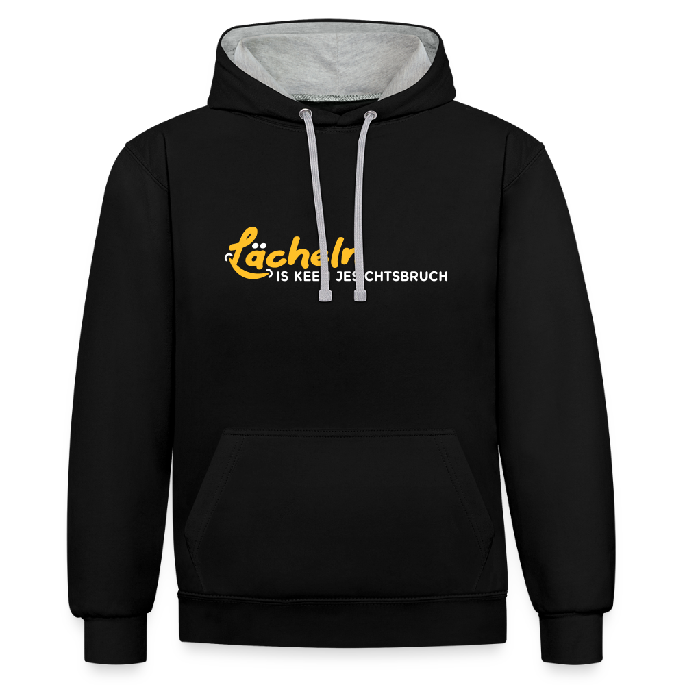 Lächeln is keen Jesichtsbruch - Kontrast Hoodie - Schwarz/Grau meliert