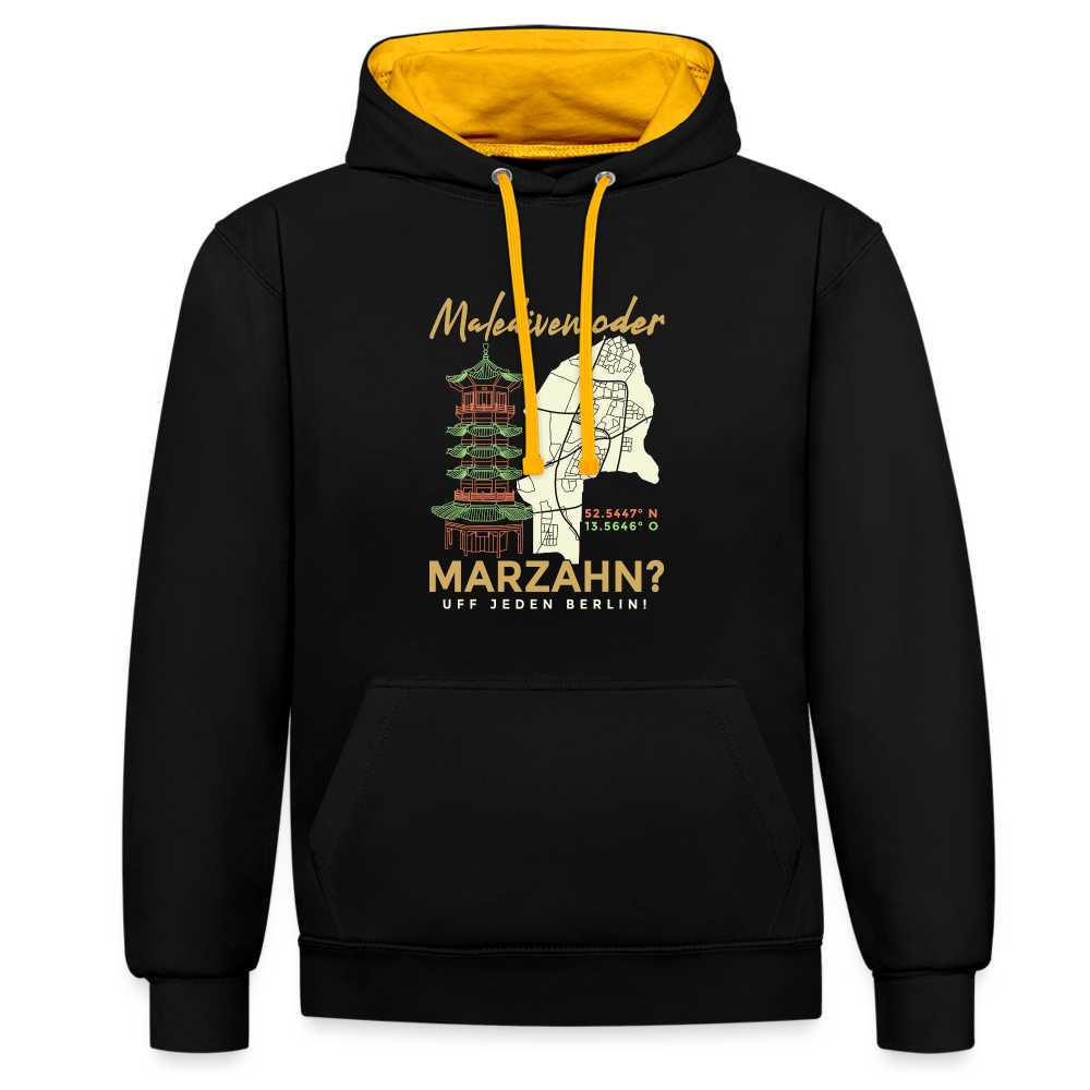 Malediven Oder Marzahn - Kontrast Hoodie - Schwarz/Gold