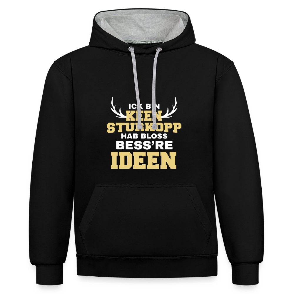 Ick bin keen Sturkopp - Kontrast Hoodie - Schwarz/Grau meliert