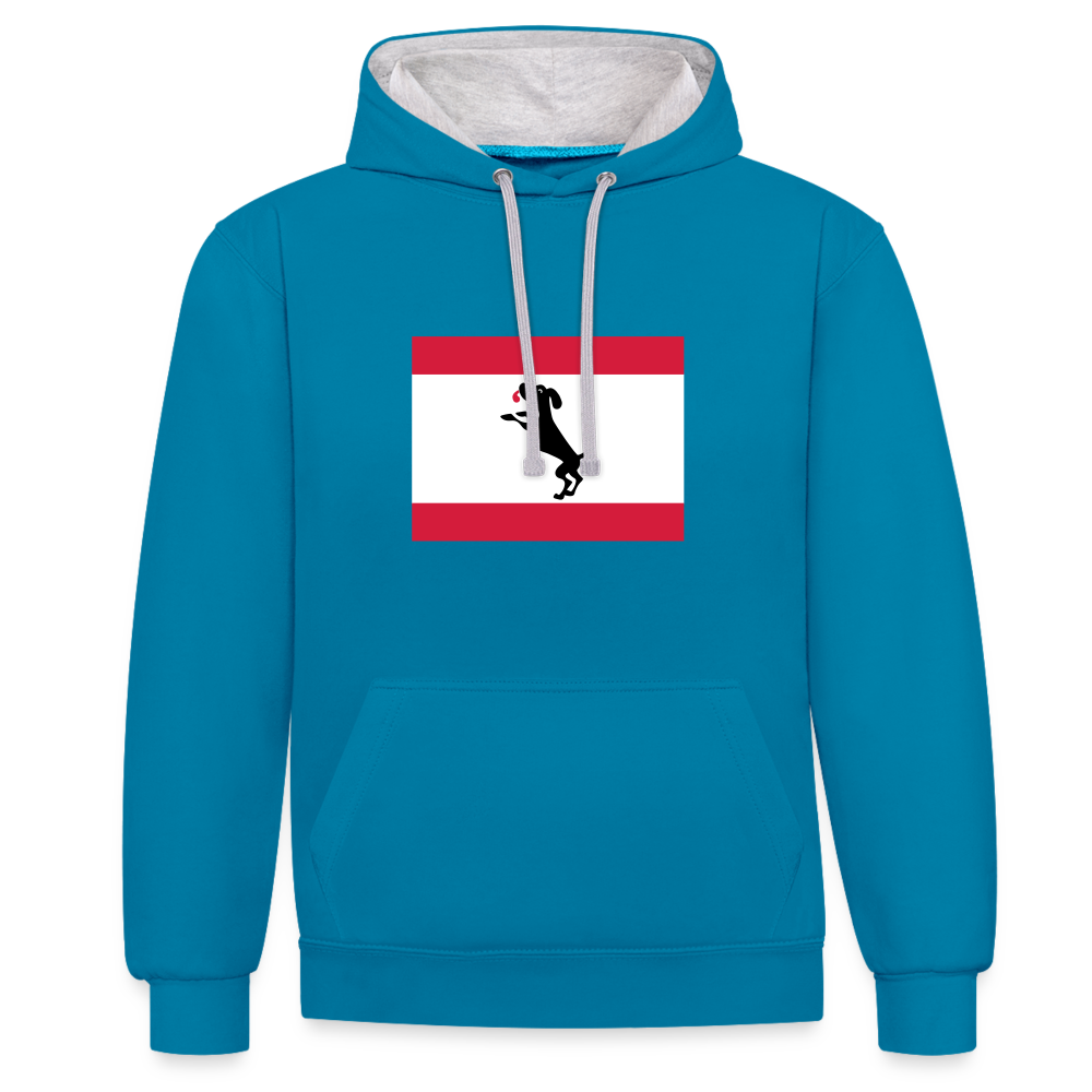 Berliner Flagge mit Hund - Kontrast Hoodie - Pfauenblau/Grau meliert