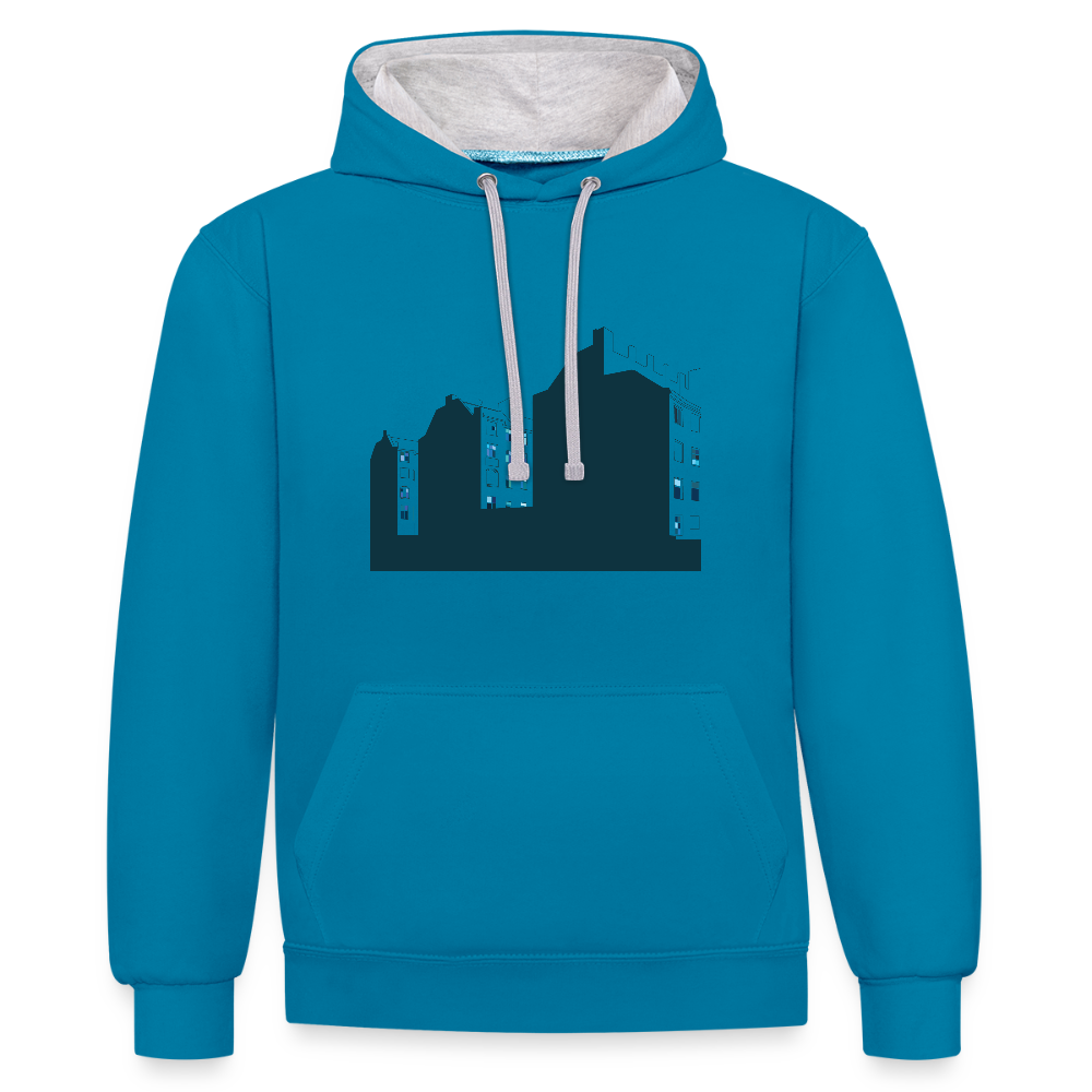 Sonnenburger Straße - Kontrast Hoodie - Pfauenblau/Grau meliert