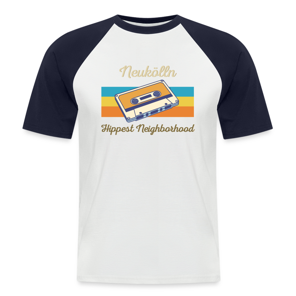 Hippes Neukölln - Männer Baseball T-Shirt - Weiß/Navy