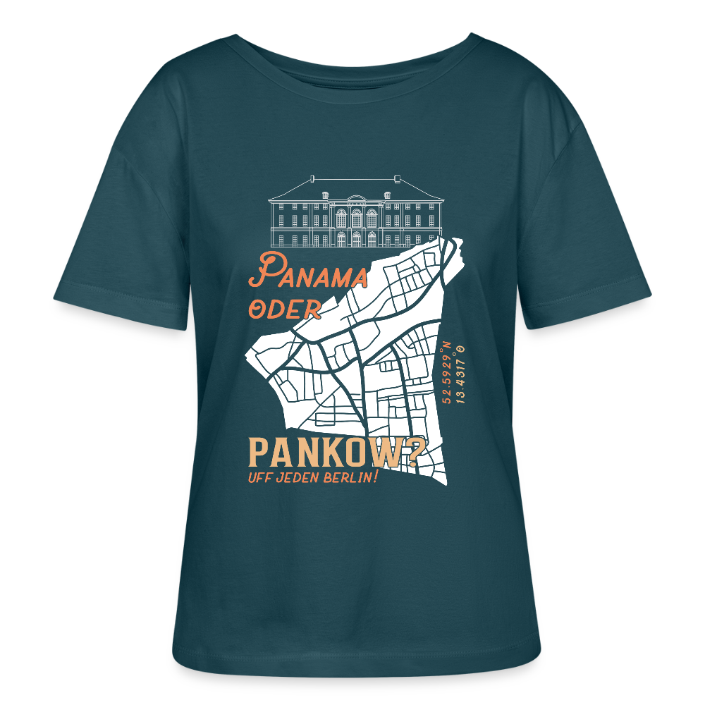 Panama oder Pankow - Relaxed Rundhals Frauen Bio-T-Shirt - Dunkles Petrol