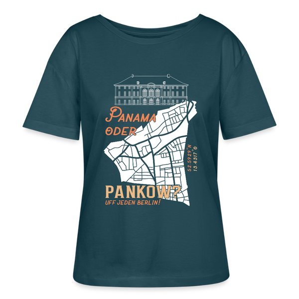 Panama oder Pankow - Relaxed Rundhals Frauen Bio-T-Shirt - Dunkles Petrol