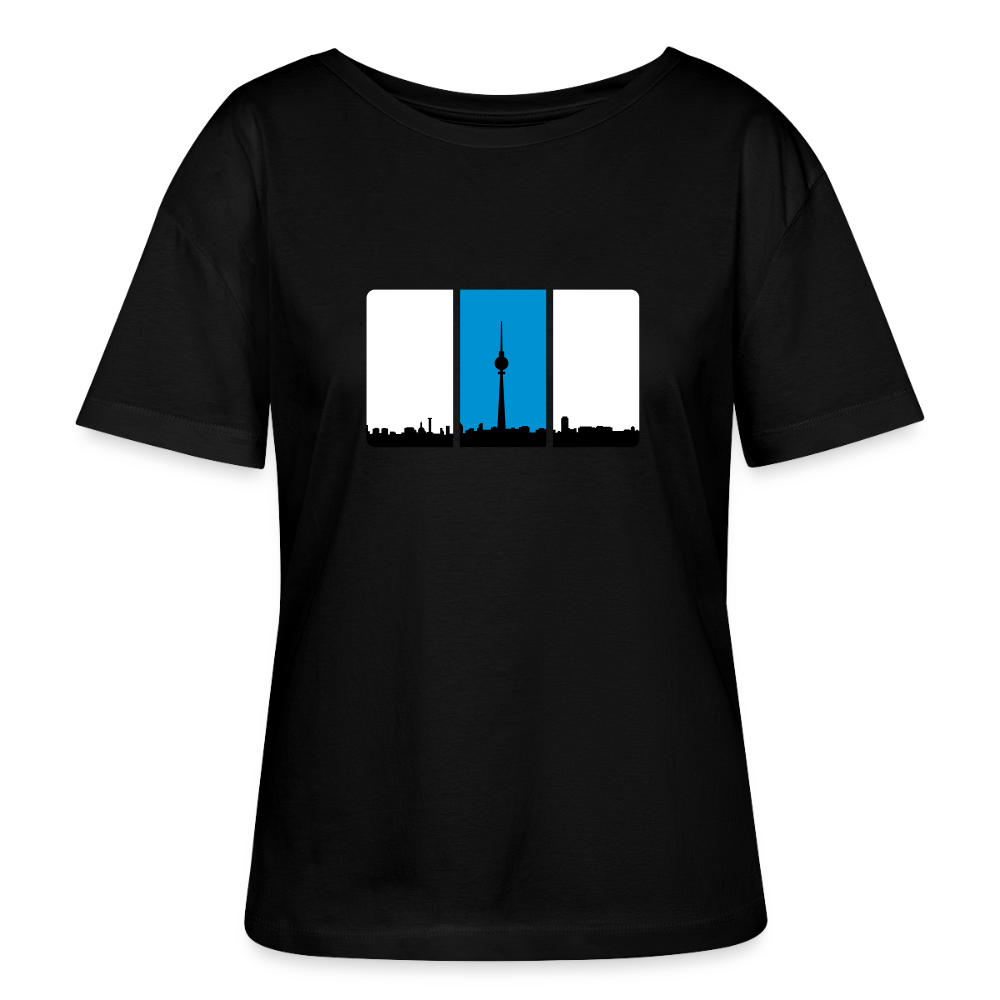 Berliner Skyline in Streifen - Relaxed Rundhals Frauen Bio-T-Shirt - Schwarz