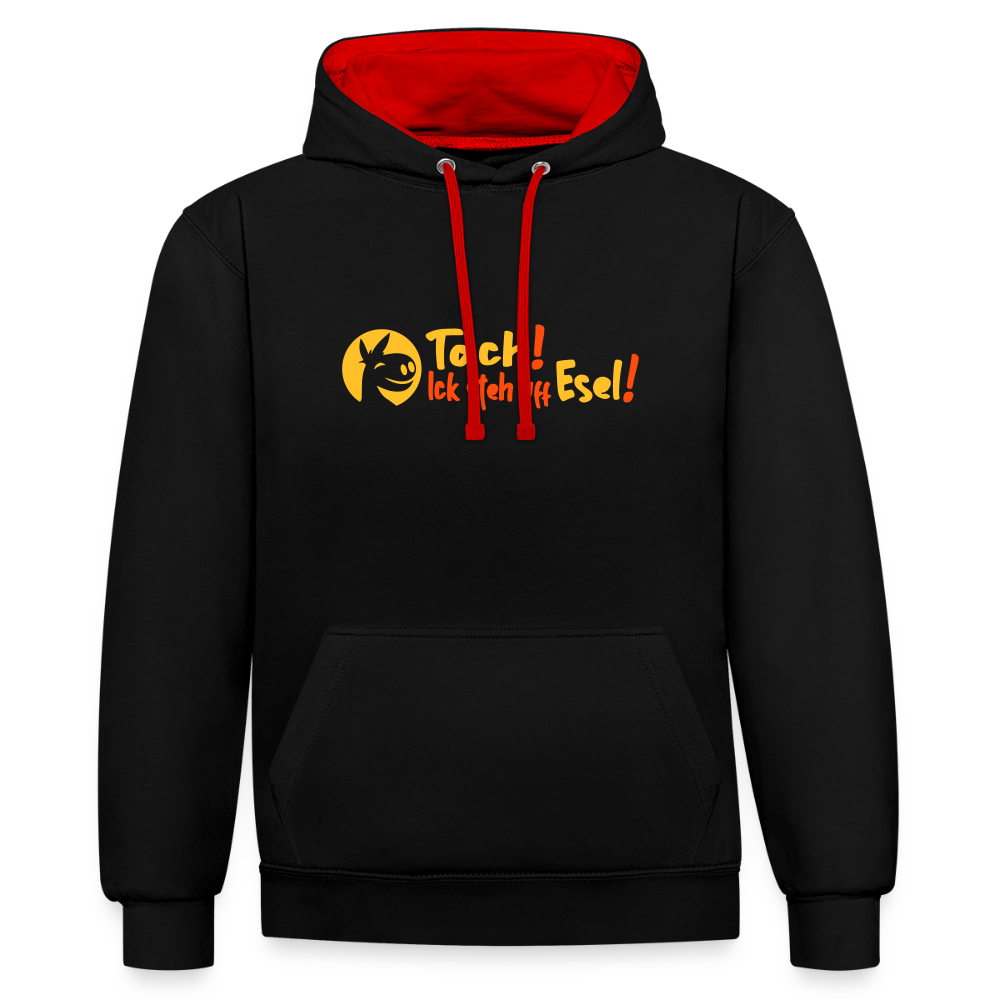 Tach! Ick steh uff Esel! - Kontrast Hoodie - Schwarz/Rot
