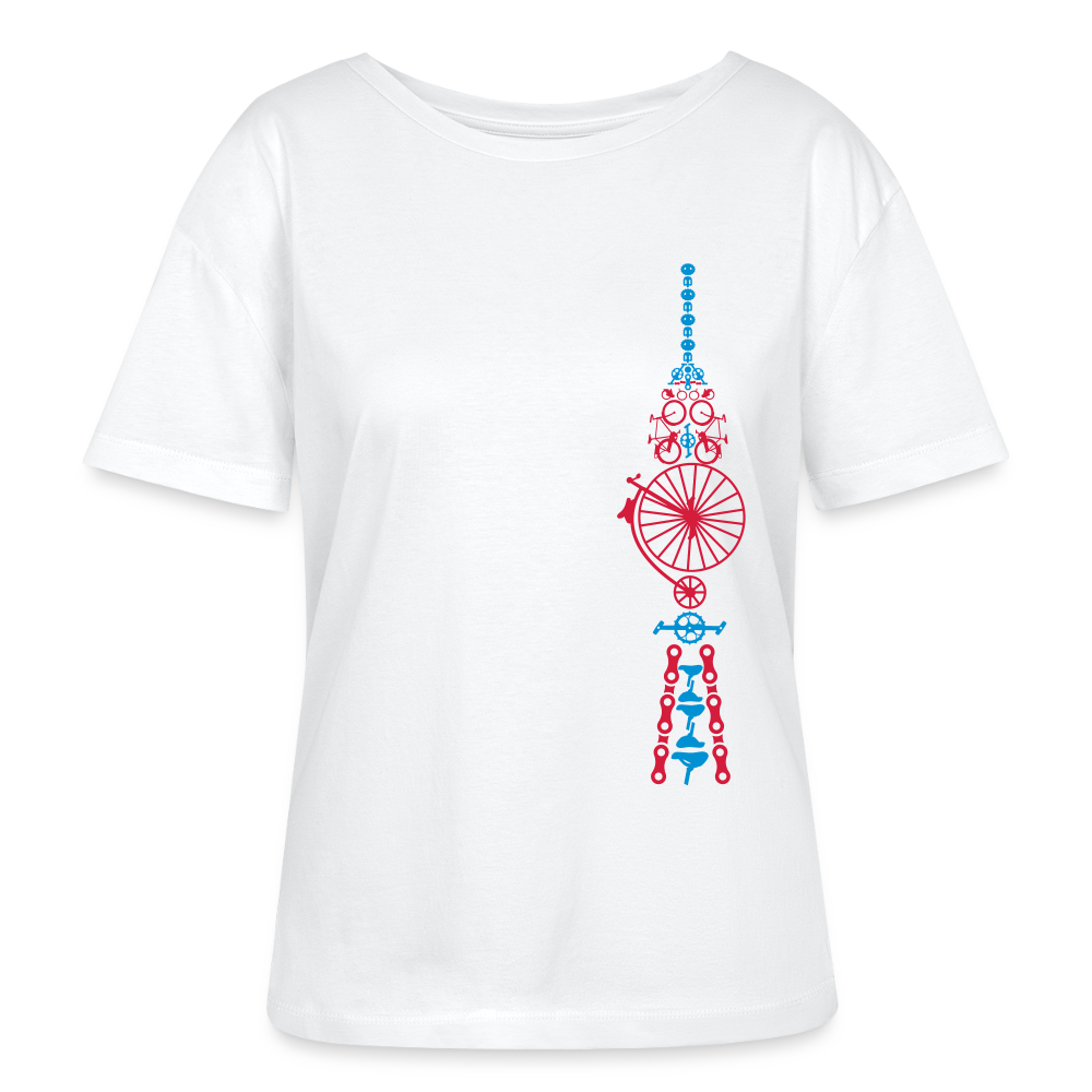 Fernsehturm der Fahrräder - Relaxed Rundhals Frauen Bio-T-Shirt - Weiß