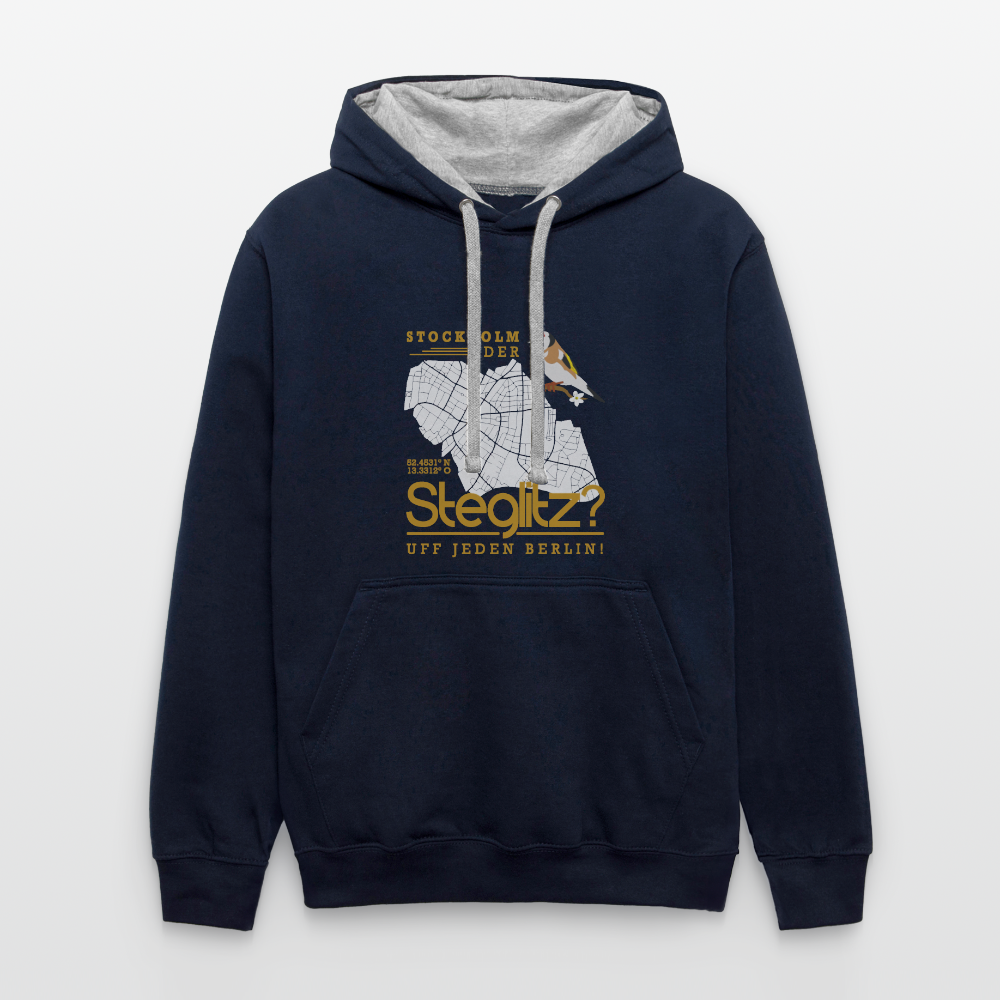 Stockholm oder Steglitz - Kontrast Hoodie - Navy/Grau meliert