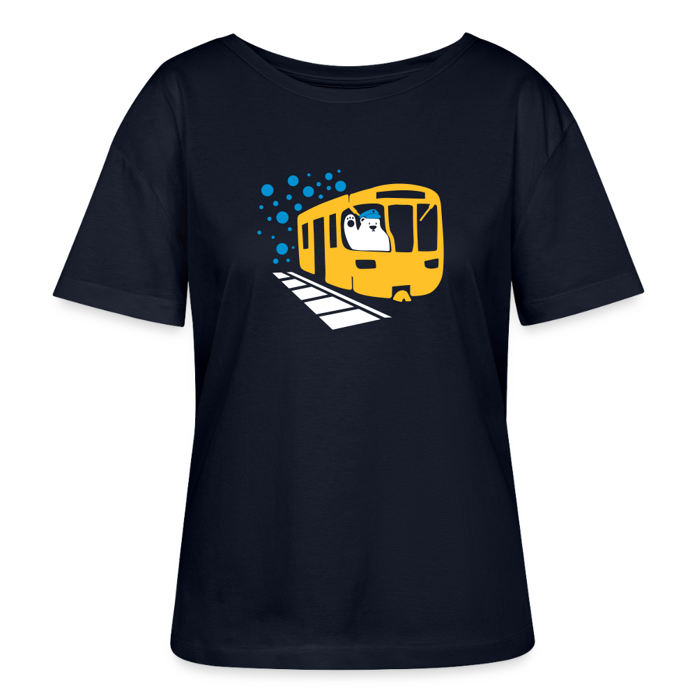 Bär in U-Bahn Kommt - Relaxed Rundhals Frauen Bio-T-Shirt - Navy