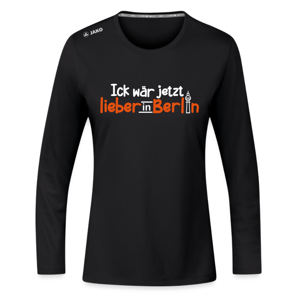 Ick wär jetzt lieber in Berlin - Frauen Sport Langarmshirt - Schwarz