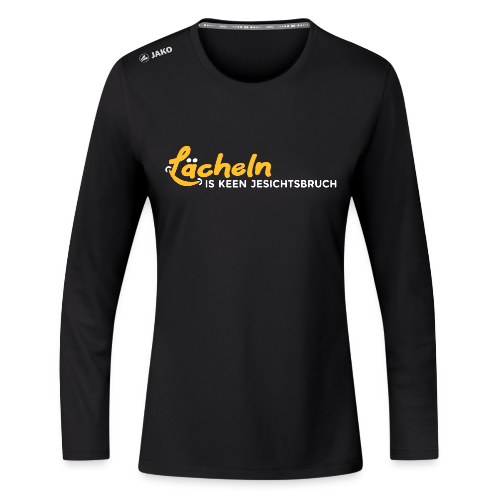 Lächeln is keen Jesichtsbruch - Frauen Sport Langarmshirt - Schwarz