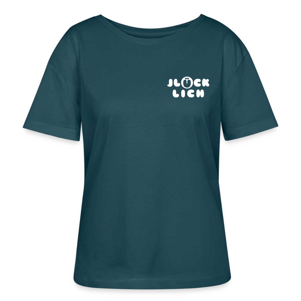 Jlücklich - Relaxed Rundhals Frauen Bio-T-Shirt - Dunkles Petrol