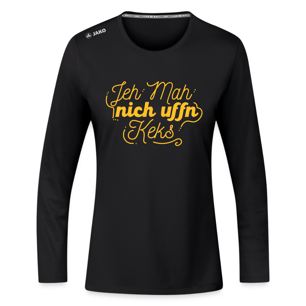 Jeh mah nich uffn Keks gelb - Frauen Sport Langarmshirt - Schwarz