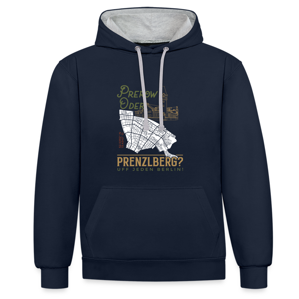 Prerow oder Prenzlberg - Kontrast Hoodie - Navy/Grau meliert