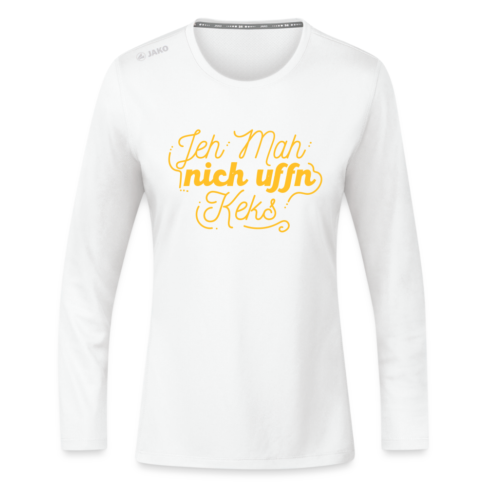 Jeh mah nich uffn Keks gelb - Frauen Sport Langarmshirt - Weiß