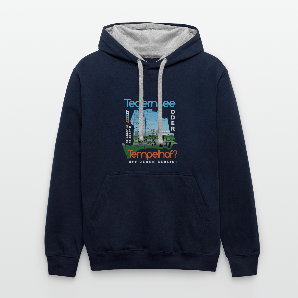 Tegernsee oder Tempelhof - Kontrast Hoodie - Navy/Grau meliert