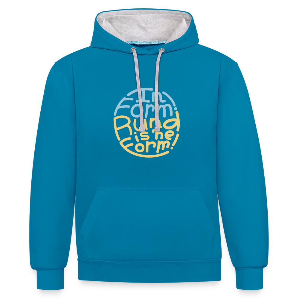 In Form! Rund is 'ne Form! - Kontrast Hoodie - Pfauenblau/Grau meliert