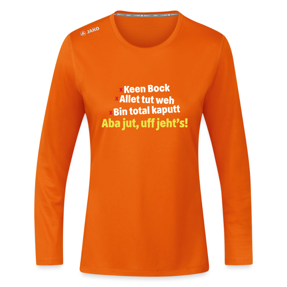 aba jut, uff jeht's! - Frauen Sport Langarmshirt - Neonorange