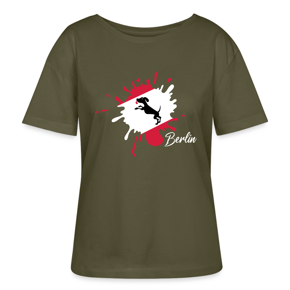 Berlin Klecks Hund - Relaxed Rundhals Frauen Bio-T-Shirt - Khaki