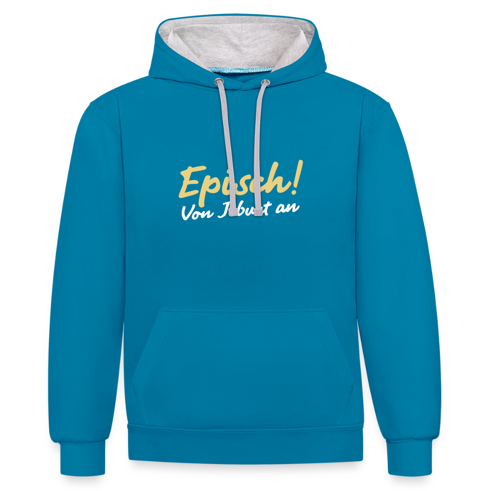 Episch! Von Jeburt an - Kontrast Hoodie - Pfauenblau/Grau meliert